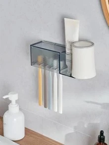 1pc Clear Dust-proof Wall Mounted Toothbrush Holder - Grey - View 7
