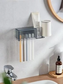1pc Clear Dust-proof Wall Mounted Toothbrush Holder - Grey - View 3