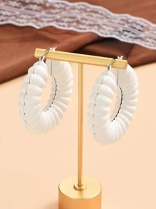 1雙時尚紋理質感圓耳環適合女士日常裝飾 - 白色 - 查看 1