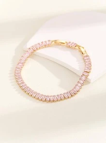 Hihho 1入組奢華方晶鋯石裝飾手環適合女士適合派對 - 粉色 - 查看 3