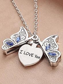 蝴蝶吊墜項鍊 - 彩色 - 查看 2