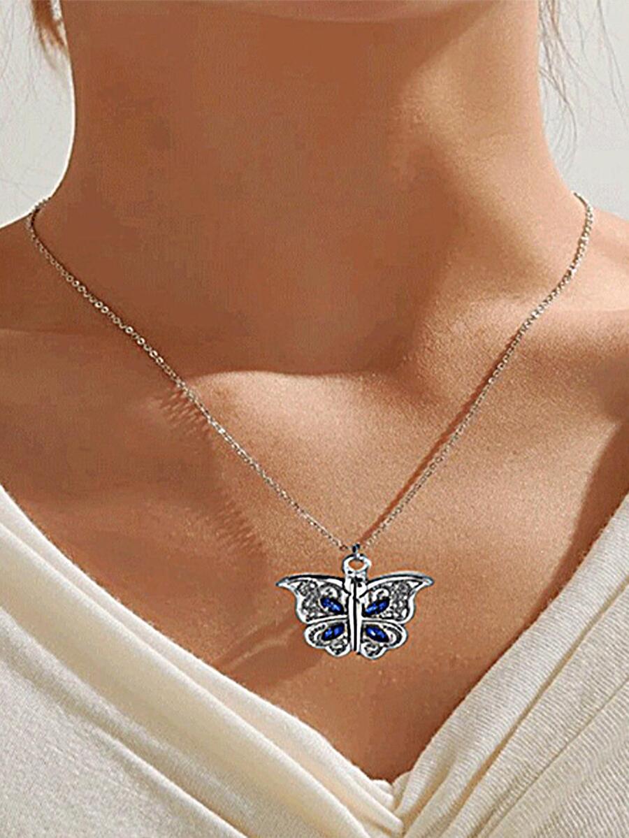 蝴蝶吊墜項鍊 - 彩色 - 查看 1