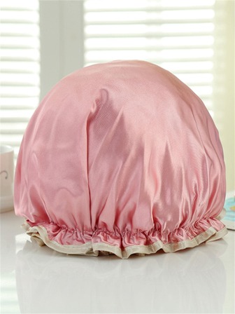 QINGMYU 1入组撞色鑲邊浴帽，現代滌綸防水雙層浴帽，