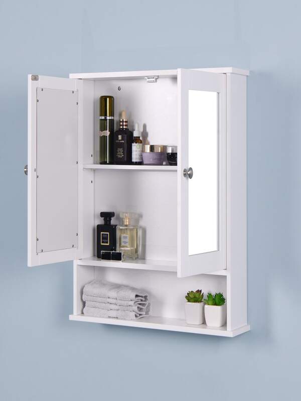 TwoDoor Bathroom Storage,Wall Mounted Bathroom with 2 Mirrored Doors and Adjustable