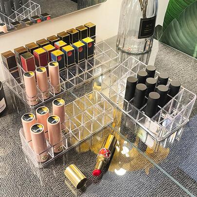 1 件塑料化妆品收纳架，现代透明多格化妆品收纳架，适用于家庭、假日海滩、浴室收纳、卧室收纳，大容量
