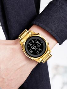 Skmei 1入組男士金色不銹鋼帶商業日期日曆防水圓形錶盤數字適用於日常生活 - 金色 - 查看 4