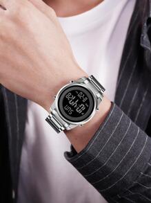 Skmei 1入組男士銀不銹鋼帶商業日期日曆防水圓形錶盤數字適用於日常生活 - 銀色 - 查看 4