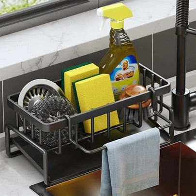 1pc Carbon Steel Multifunctional Kitchen Drain Rack