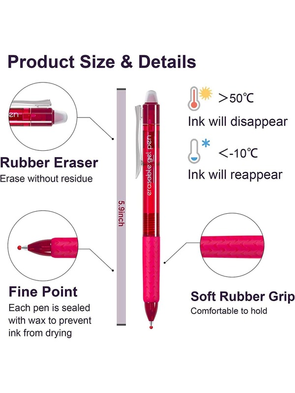 Erasable Gel Pens, 15 Colors Lineon Retractable Erasable Pens Clicker