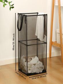 1pc Solid Color Foldable Laundry Hamper, Minimalist Polyester Mesh Laundry Basket For Home - Black - View 2