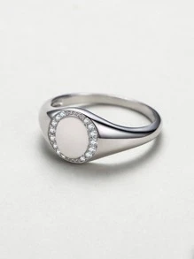 方晶鋯石裝飾戒指 - 銀色 - 查看 4