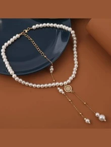 Faux Pearl Decor Y Lariat Necklace - Multicolor - View 5