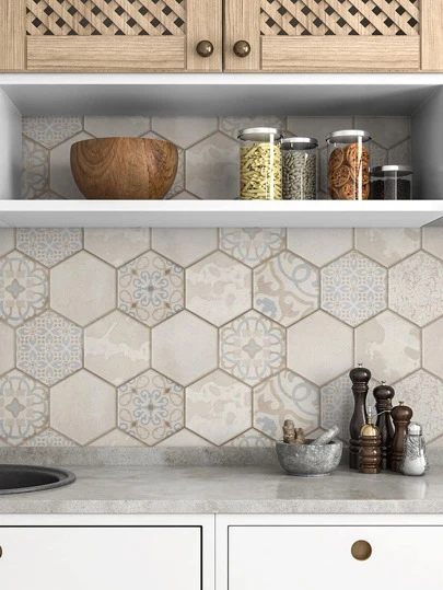 SUPSTICKER 1 卷大理石图案六角形瓷砖贴纸，自粘防水瓷砖贴纸，适用于厨房、浴室墙壁装饰，47.2x11.81 英寸/11.81x141.73 英寸/11.81x188.78 英寸厨房装饰