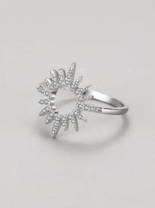 方晶鋯石花朵裝飾戒指 - 銀色 - 查看 5