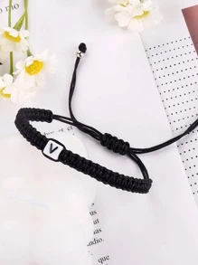 Pulsera de hilo con decoración de letras para hombre, para regalo de joyería y fiesta - Negro - Ver 3