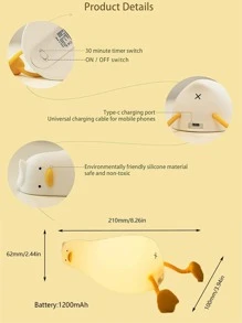 Duckling Silicone Rechargeable Bedside Night Light - Yellow - View 7