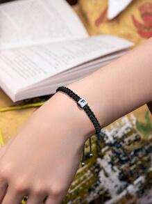 Pulsera de hilo con decoración de letras para hombre, para regalo de joyería y fiesta - Negro - Ver 7
