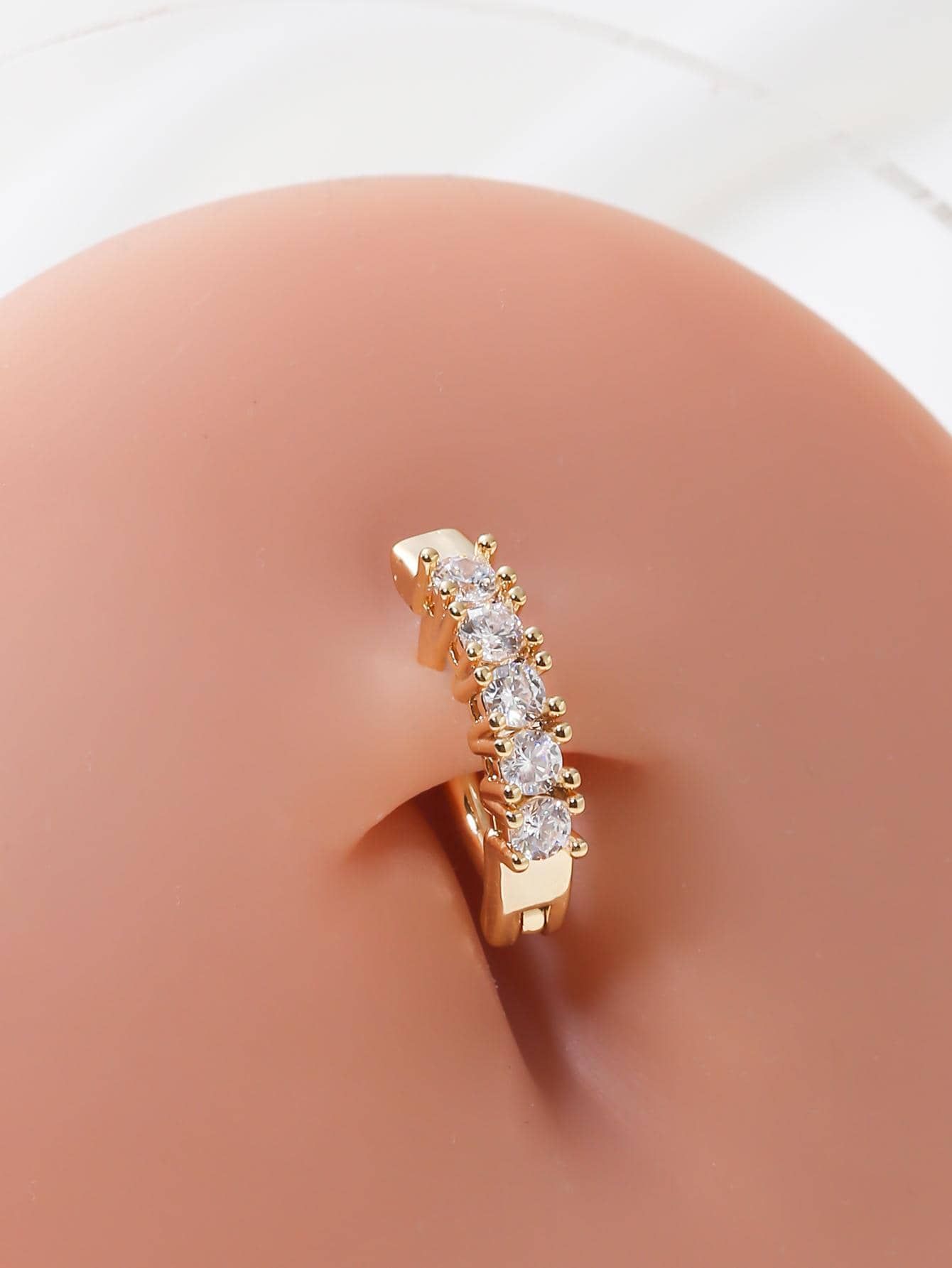1st Funky Cubic Zirconia Dekor Navel Belly Ring för kvinnor för daglig dekoration - Gult guld - Visa 1