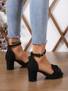 Sandalias de tacón alto con punta cerrada y hebilla con diseño de mariposa de unicolor, elegantes para damas, para verano