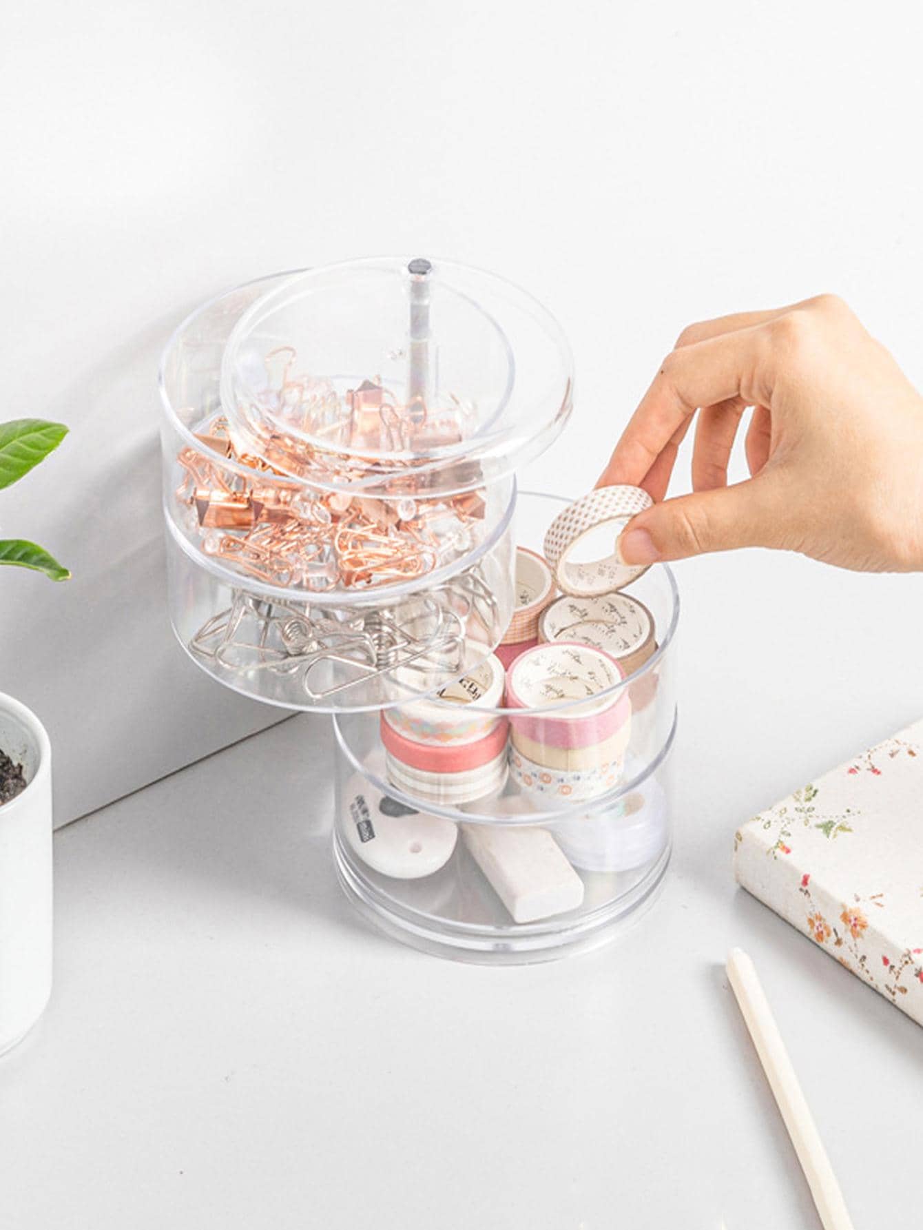 1入組多層透明可旋轉文具收納盒 - 無色 - 查看 1