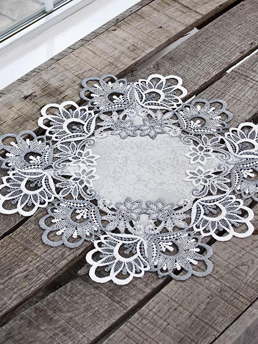 1入組花卉刺繡現代滌綸桌墊 - 灰色 - 查看 1