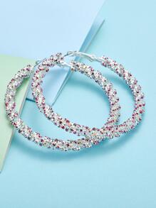 魅力四射水鑽裝飾圓耳環適合女士適合派對 - 銀色 - 查看 7