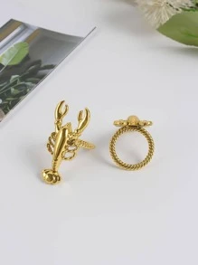 4pcs Starfish & Conch Decor Napkin Ring - Gold - View 4