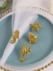 4pcs Starfish & Conch Decor Napkin Ring - Gold - View 5
