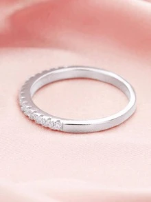 Cubic Zirconia Decor Sterling Silver Ring - Silver - View 6