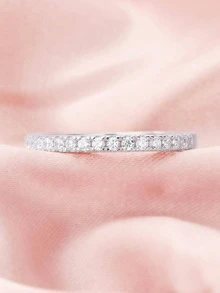 Cubic Zirconia Decor Sterling Silver Ring - Silver - View 5