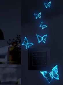 1入組PVC牆紙，現代主義夜光蝴蝶圖案臥室牆面膠卷 - 藍色 - 查看 1