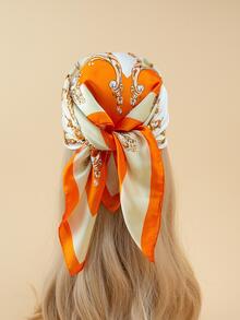 1 件橙色浪漫復古高貴印花圖案圍巾適合旅行、派對或時尚頭帶頭巾方形圍巾