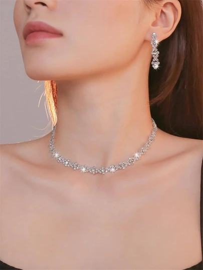 Supra Diamanto 华丽奢华闪亮水晶水钻项链耳环套装 婚礼派对珠宝 3 合 1 圣诞礼物