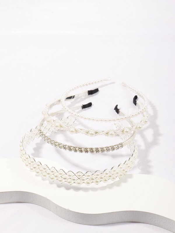 4pcs Women Rhinestone & Faux Pearl Decor Elegant Headband For Hair Decoration