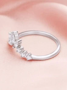 方晶鋯石裝飾純銀戒指 - 銀色 - 查看 6