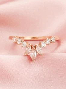 Cubic Zirconia Decor Sterling Silver Ring - Rose Gold - View 2