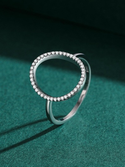 1 pieza Anillo de mujer ovalado de plata de ley 925 con circonita artificial, accesorio de joyería de fiesta para niñas, de moda y lujoso