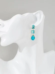 1 Cặp Hoa Tai Mặt Dây Chuyền Đá Zirconia Giả Nhiều Màu Làm Thủ Công, Nhiều Hình Dạng, Màu Sắc Và Vị Trí Họa Tiết Hoa - Màu xanh nhạt - Xem 3