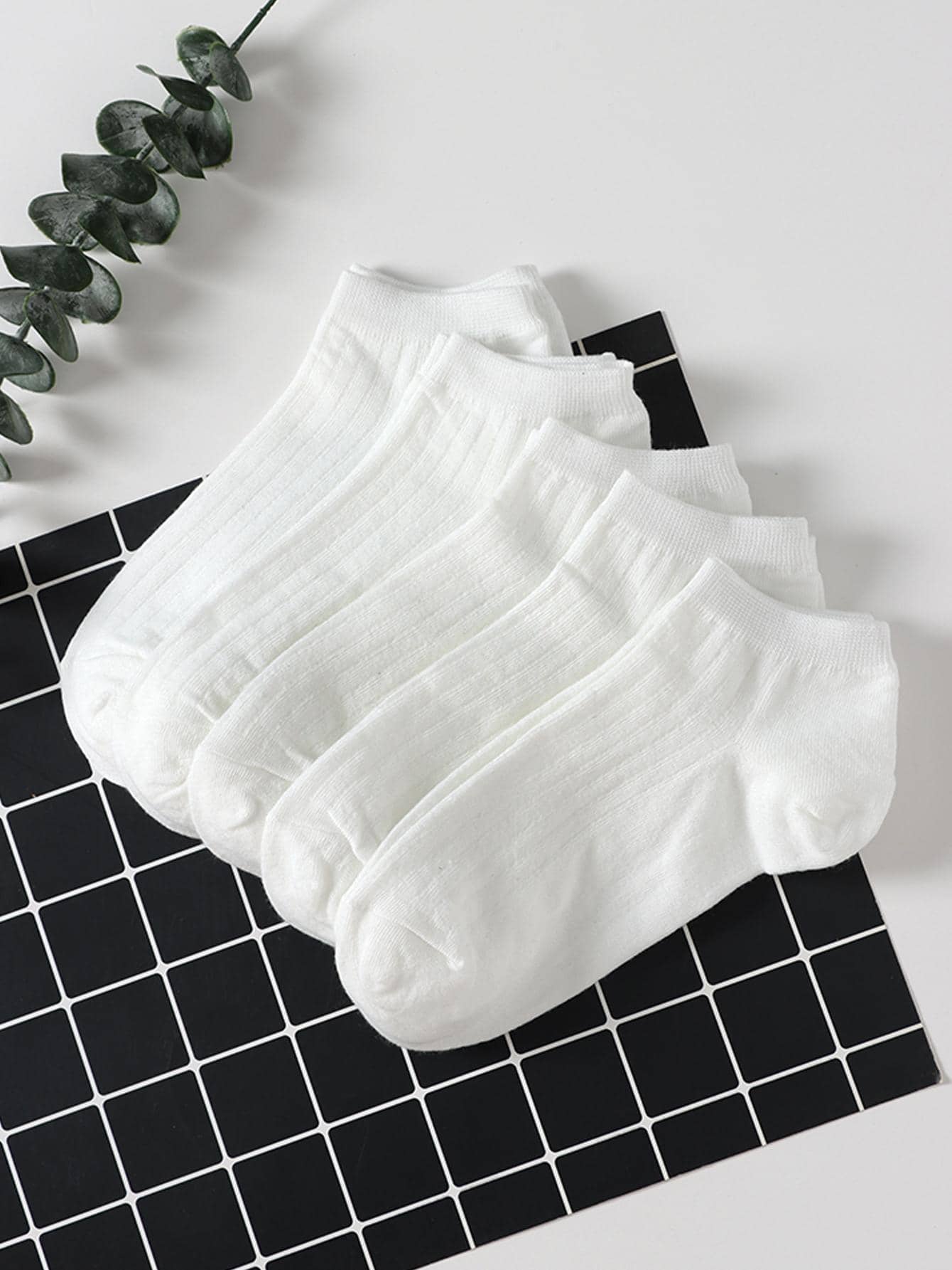 5雙中性素色休閒船襪適用於日常生活 - 白色 - 查看 1