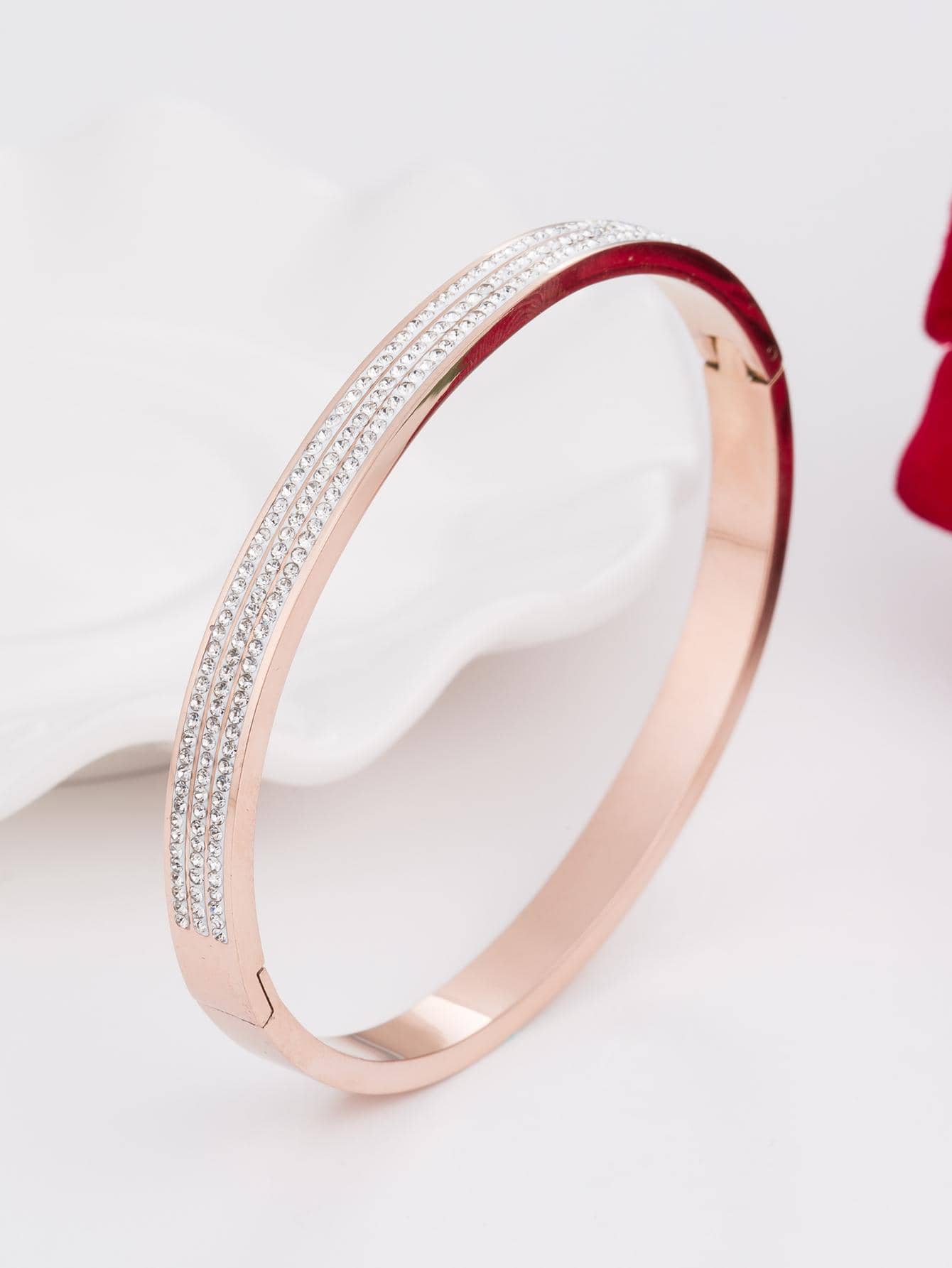 Cubic Zirconia Decor Bangle - Rose Gold - View 1