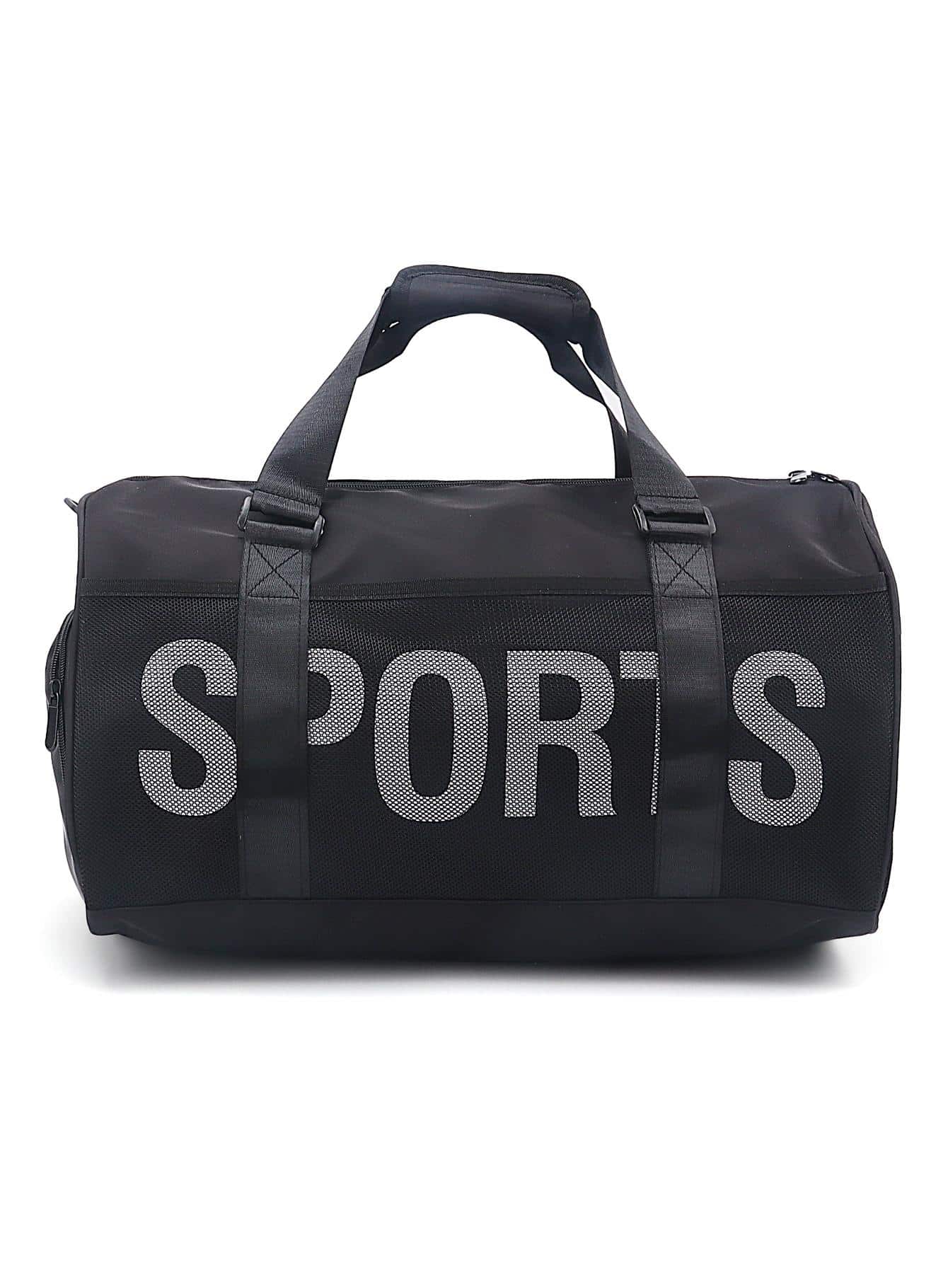 1pc Dry Wet Separation Letter Graphic Sports Training Bag Travel Bag - Black - View 1