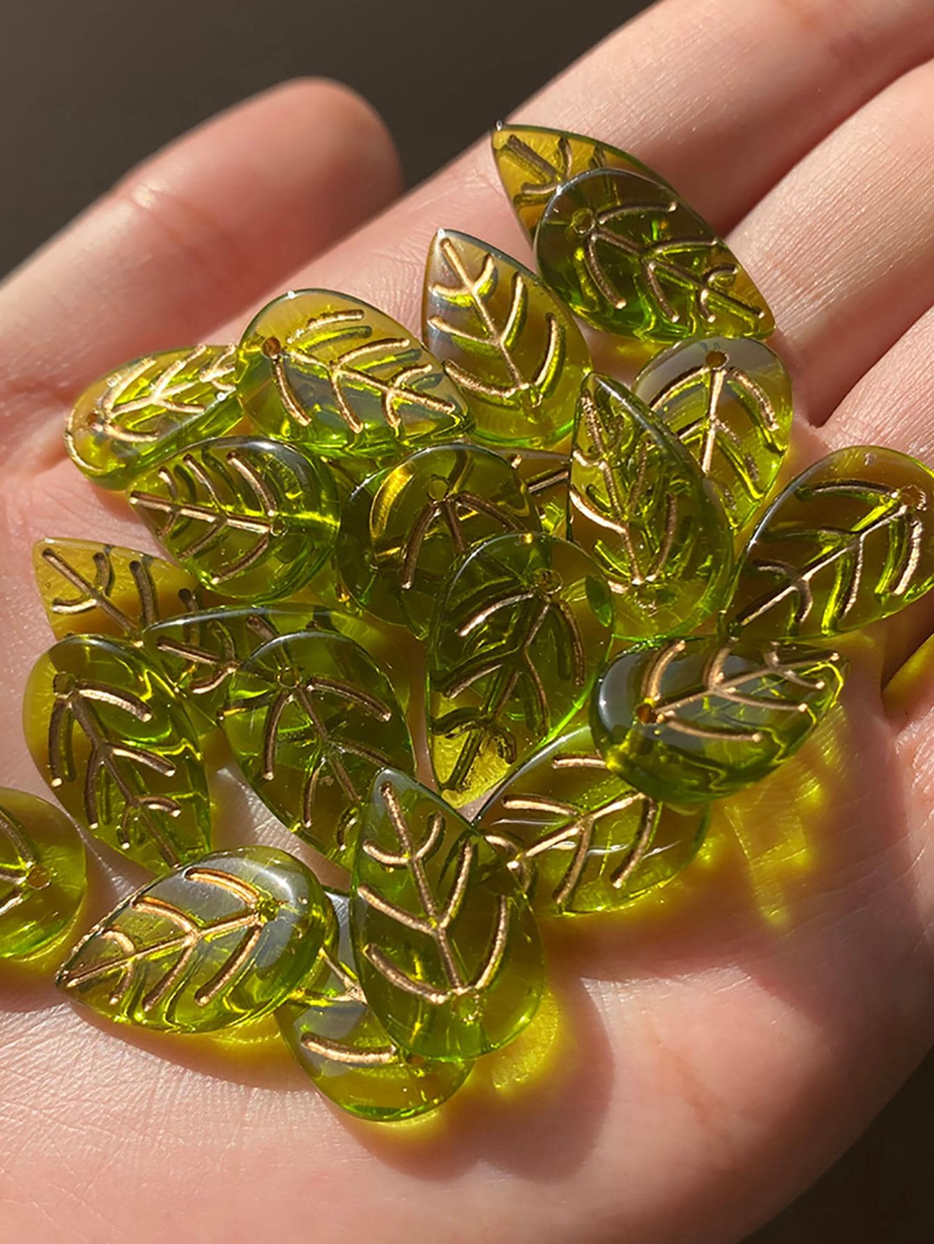 20 cái/bộ 18x11x3mm Séc Kính Lampwork Thiết Kế Lá Xanh DIY Đính Hạt Để Làm Đồ Trang Sức