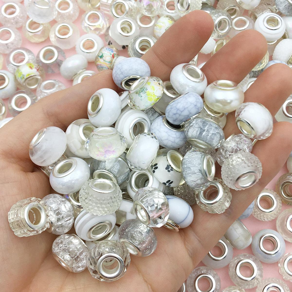 20pcs/Set Random Mixed Color European Style Acrylic Large Hole Beads Bracelet Spacer Beads For Bracelet Necklace Beading Handmade Accessories