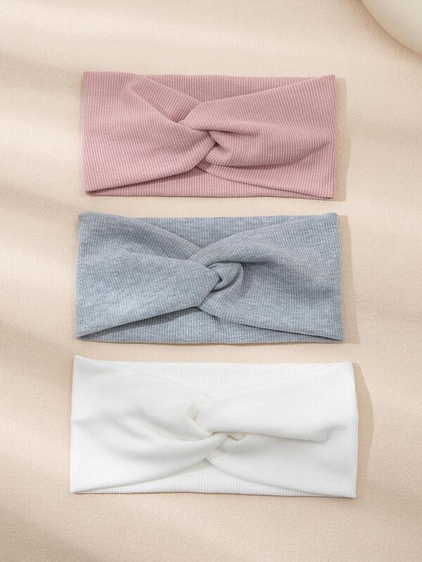 3pcs Women Solid Twist Detail Casual Hair Band For Daily Life,Gym Headband Turban Headband Sweatband
