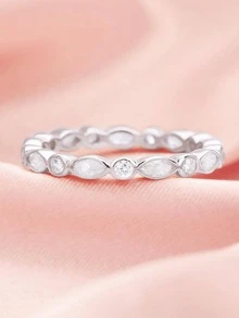 Nhẫn bạc trang trí bằng đá khối Zirconia quyến rũ dành cho nữ để làm quà tặng - Bạc - Xem 5