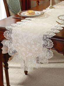 1pc Floral Embroidered Table Runner, Modern Polyester Table Runner For Home - Beige - View 2