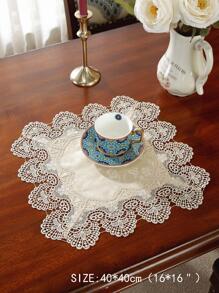 1pc Floral Embroidered Table Runner, Modern Polyester Table Runner For Home - Beige - View 8