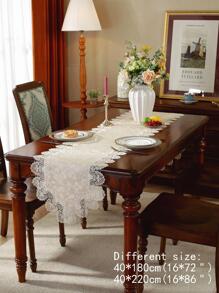 1pc Floral Embroidered Table Runner, Modern Polyester Table Runner For Home - Beige - View 3