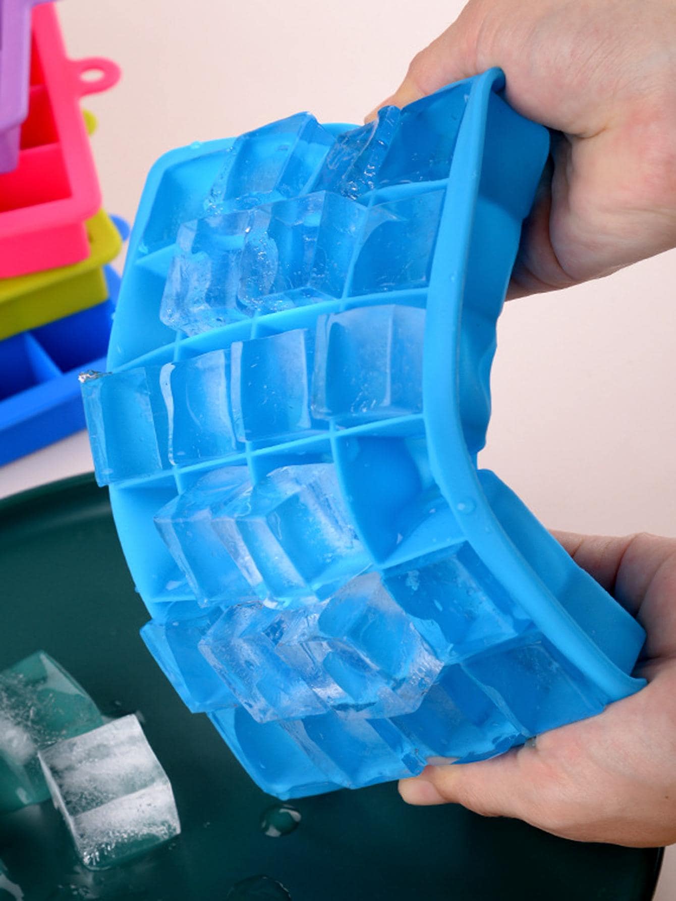 1入組矽膠冰極簡素色多格冰塊模具 - 藍色 - 查看 1