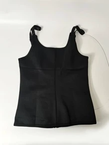 1 件女士纯色时尚塑身衣上衣，适合健身腰部训练器 - 黑色 - 查看 3